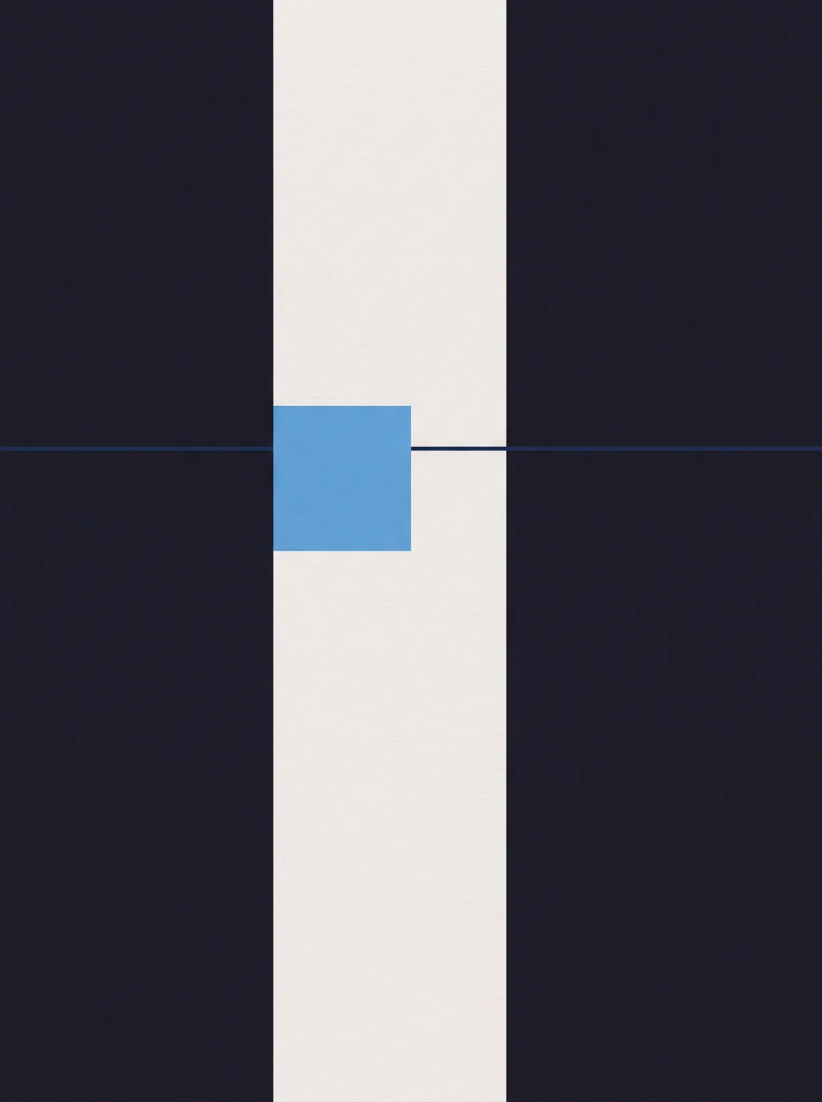 A single pale vertical column on a dark field, with a blue square set into it halfway up.