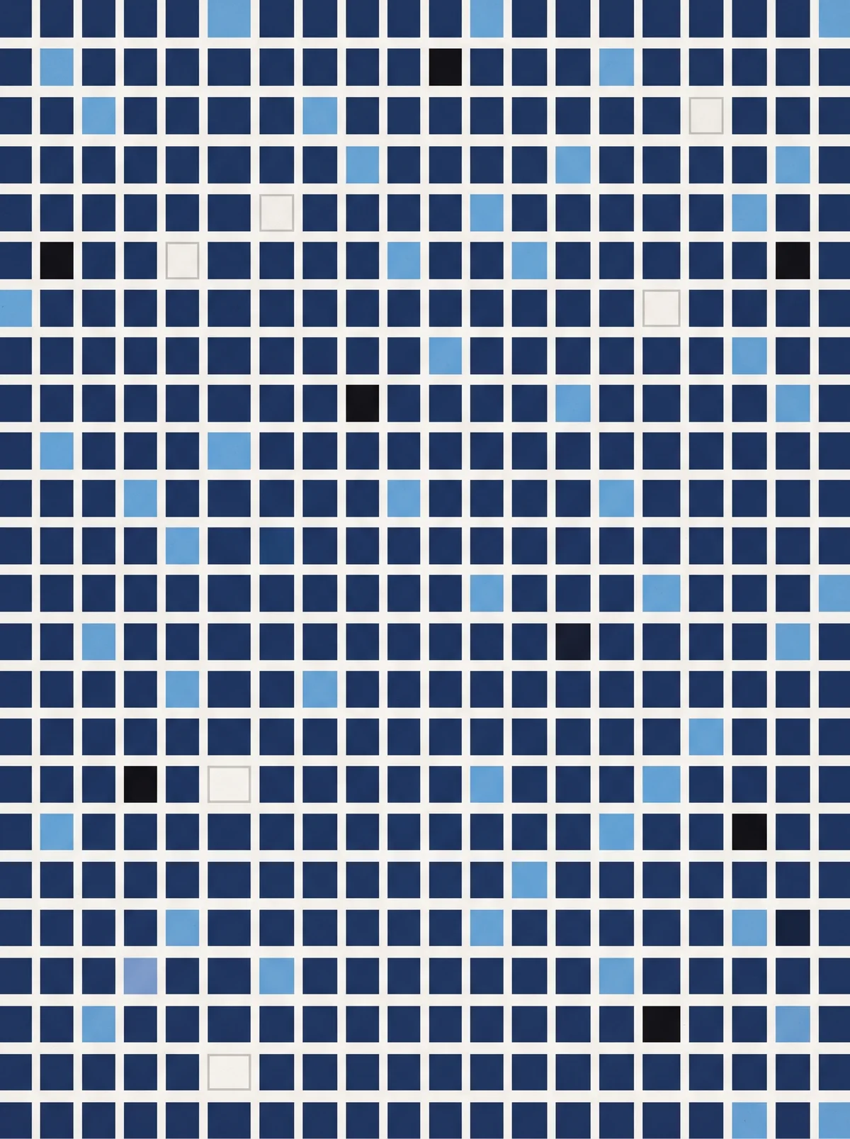 A grid of square tiles: some filled with deep blue, some pale blue, others left as empty outlines.