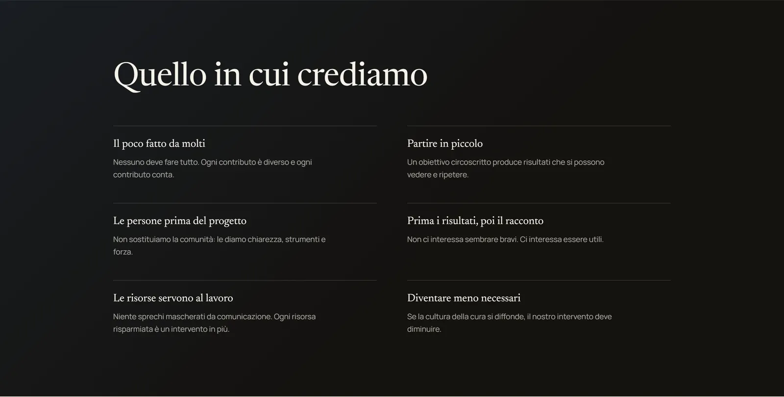 What the foundation believes, laid out in columns
