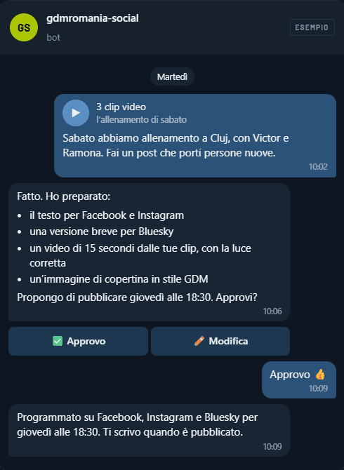 Un’automazione IA che risponde su Telegram, aperta su un telefono