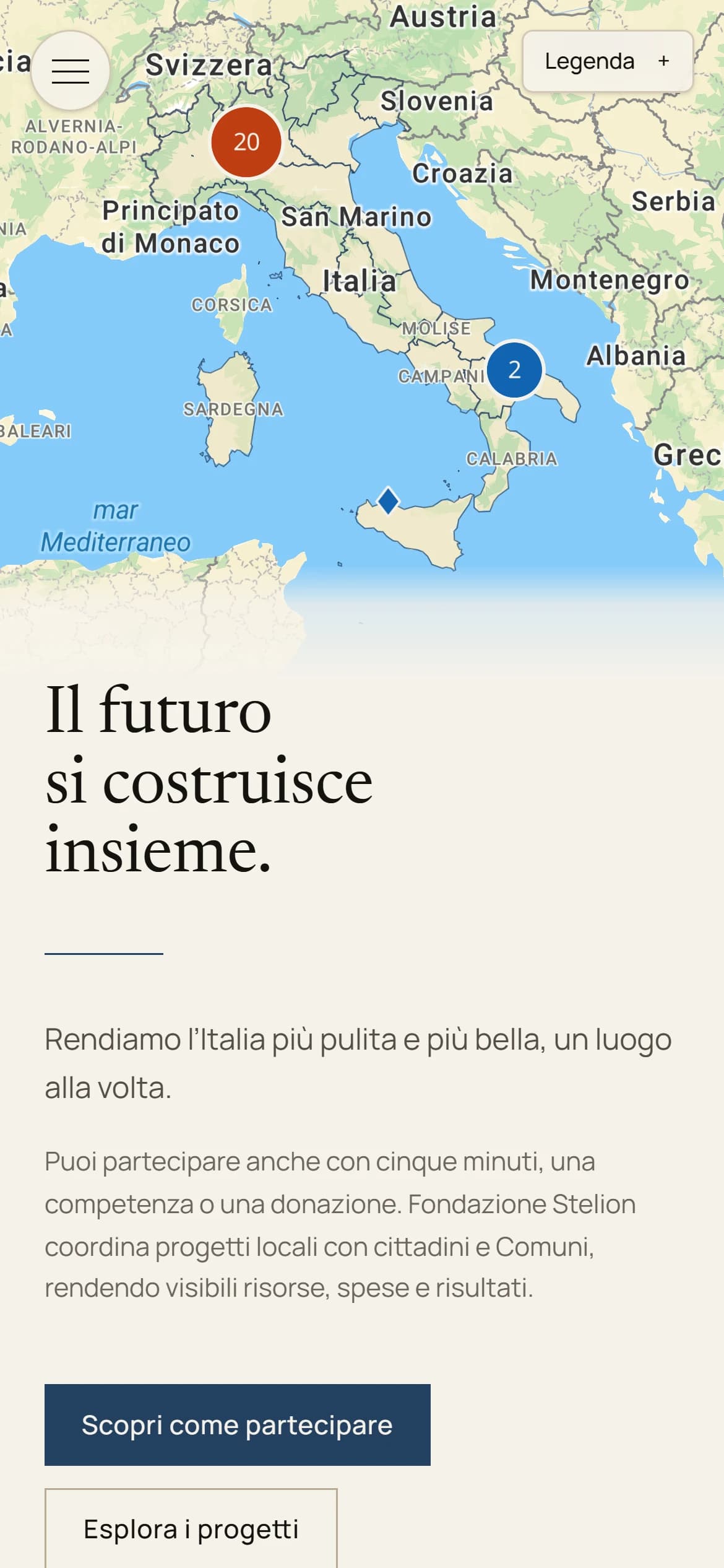 Fondazione Stelion: the site on a phone